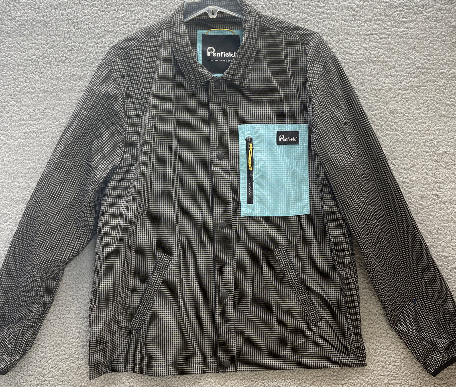 Penfield Mens Jacket Windbreaker Size Extra Large XL Pockets Light Black Check