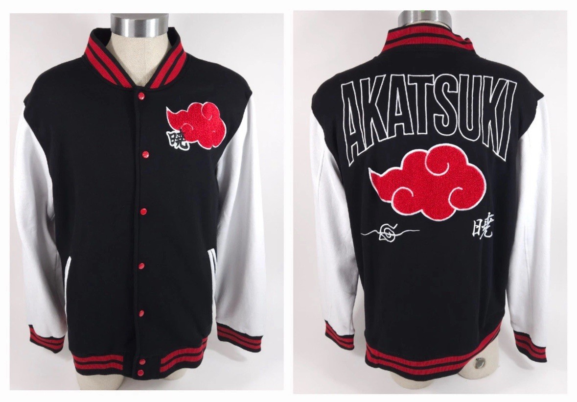 Men’s Size Large Naruto Shippuden Akatsuki Varsity Jacket VIZ Media Black Red