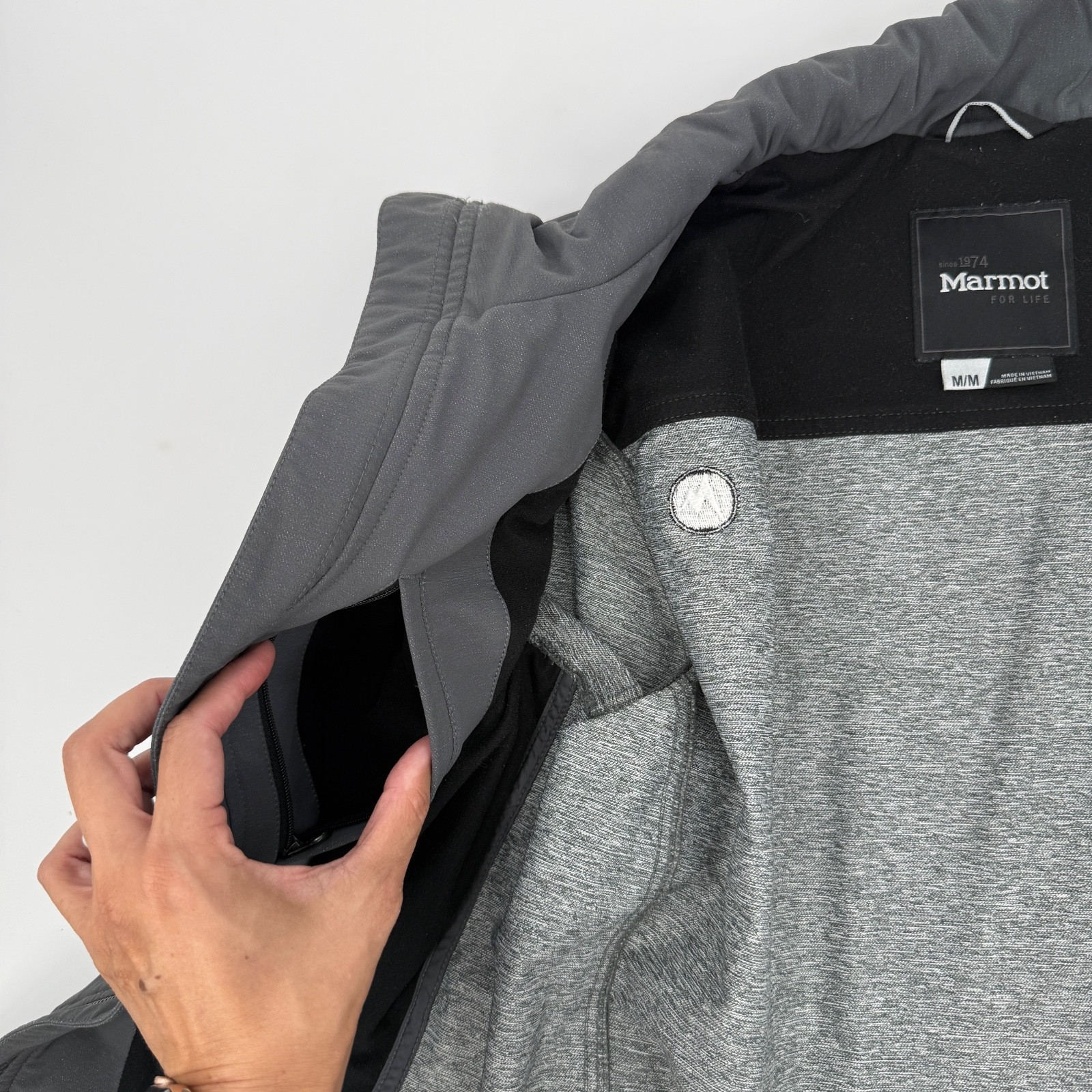 Marmot Grey Softshell Fleece Lined Zip Jacket Coat Outdoor Gorpcore Men M