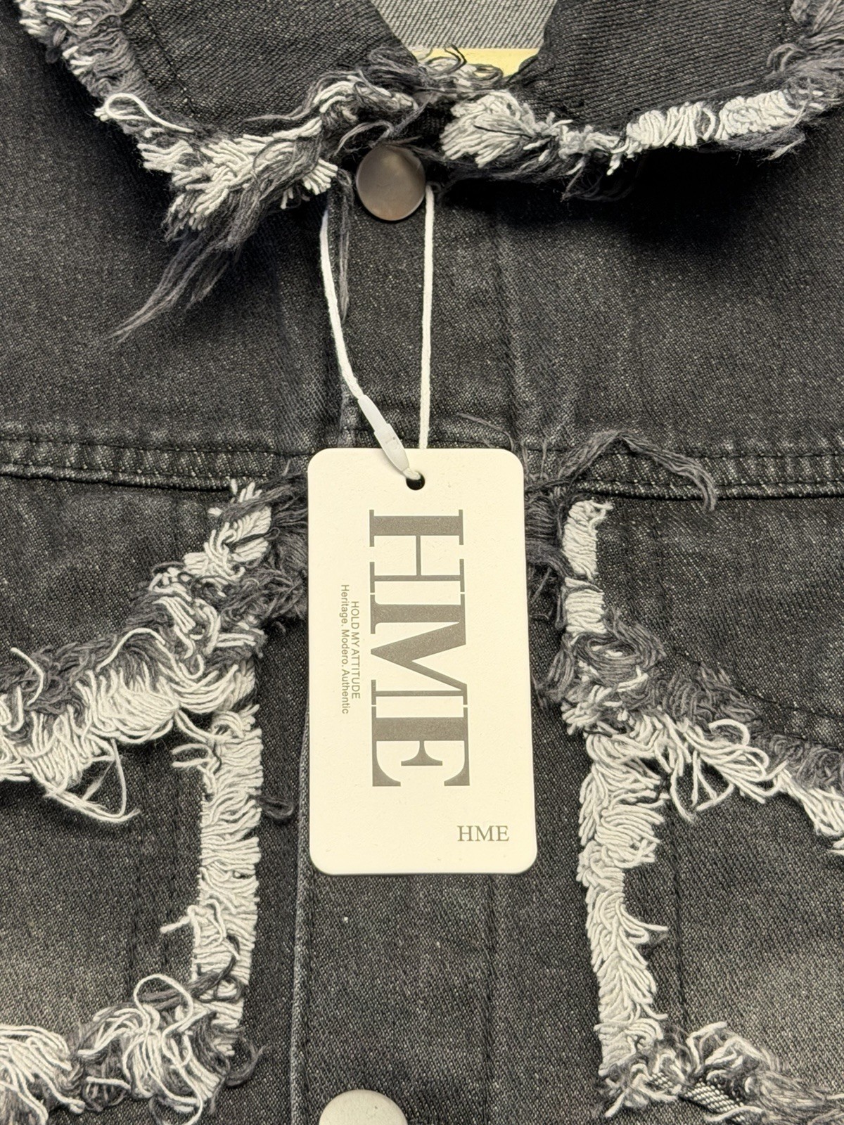 Mens HME Denim Gray Jean Jacket Faded Distressed XL