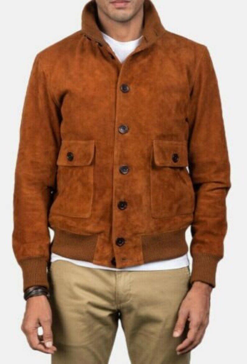 Zipper Designer Suede Tan Handmade Men 100% Lambskin Leather Biker Party Jacket
