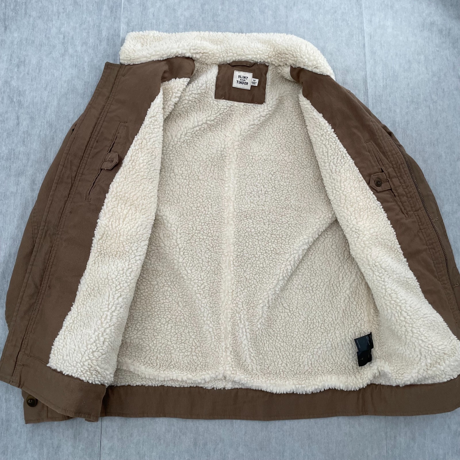 Flint and Tinder Jacket Adult Medium Brown Sherpa Fleece Deck Military Bomber M
