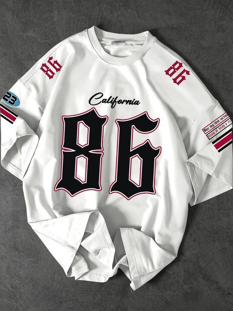 Oversized Men V-Neck Letter Print Y2K Streetwear Vintage Jersey Shirt