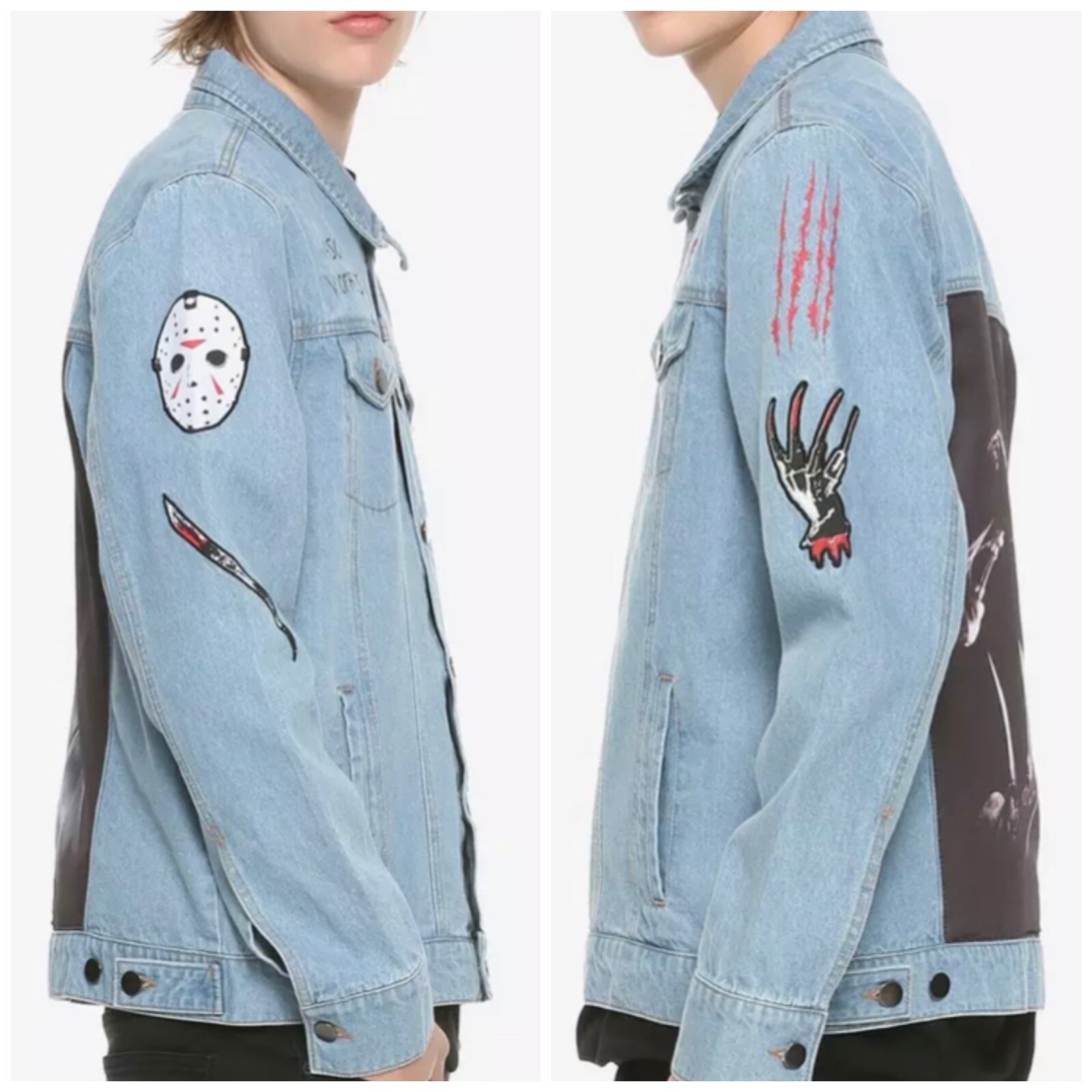 Freddy VS Jason Unisex Adults Blue Denim Jean Jacket Horror Size Medium