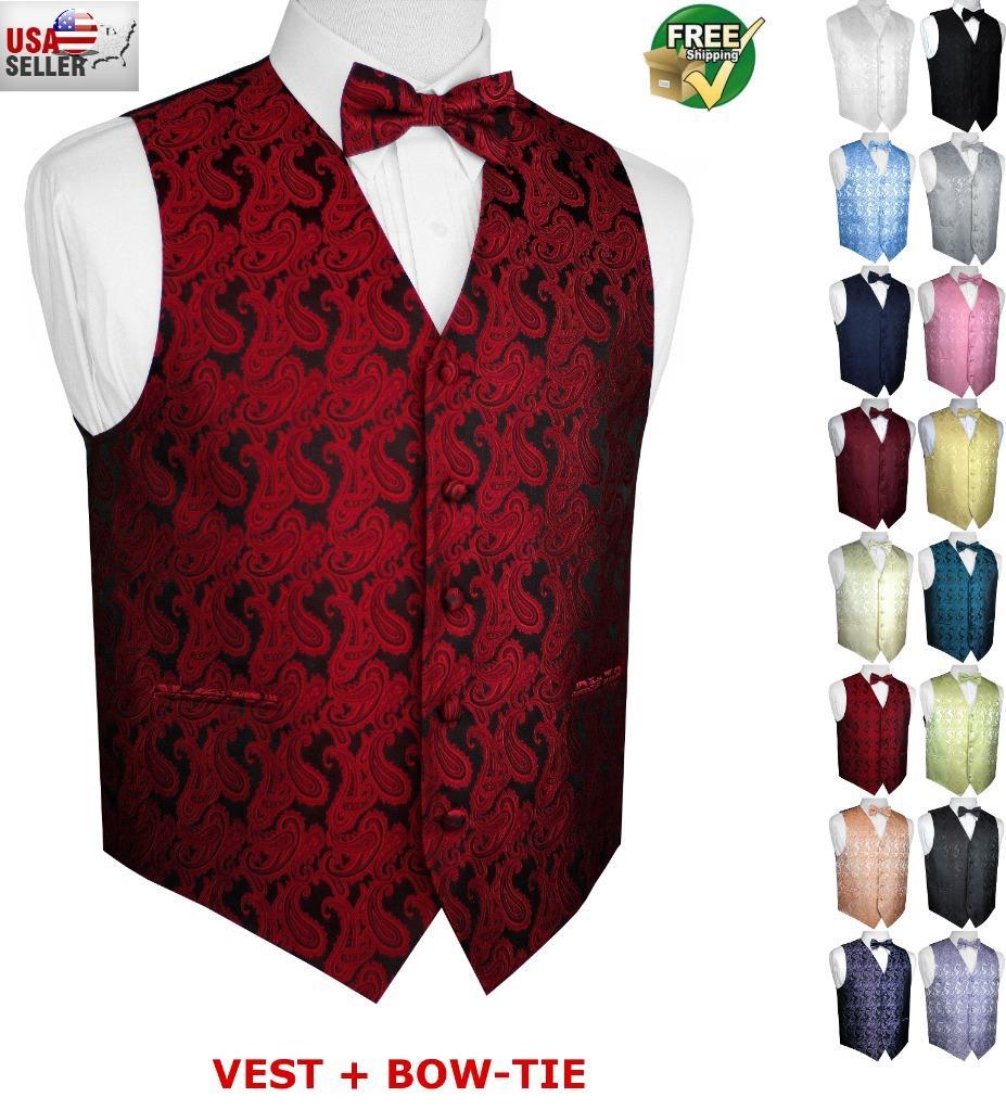 Men’s Paisley Formal Tuxedo Vest and Bow-Tie. Wedding, Prom, Cruise, Dress