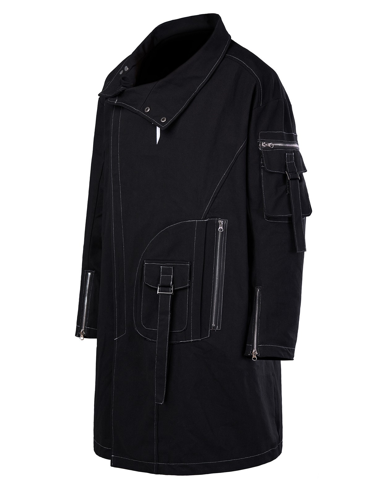 Niepce Men’s Techwear Long Black Utility Jacket Cyberpunk Long Windbreaker