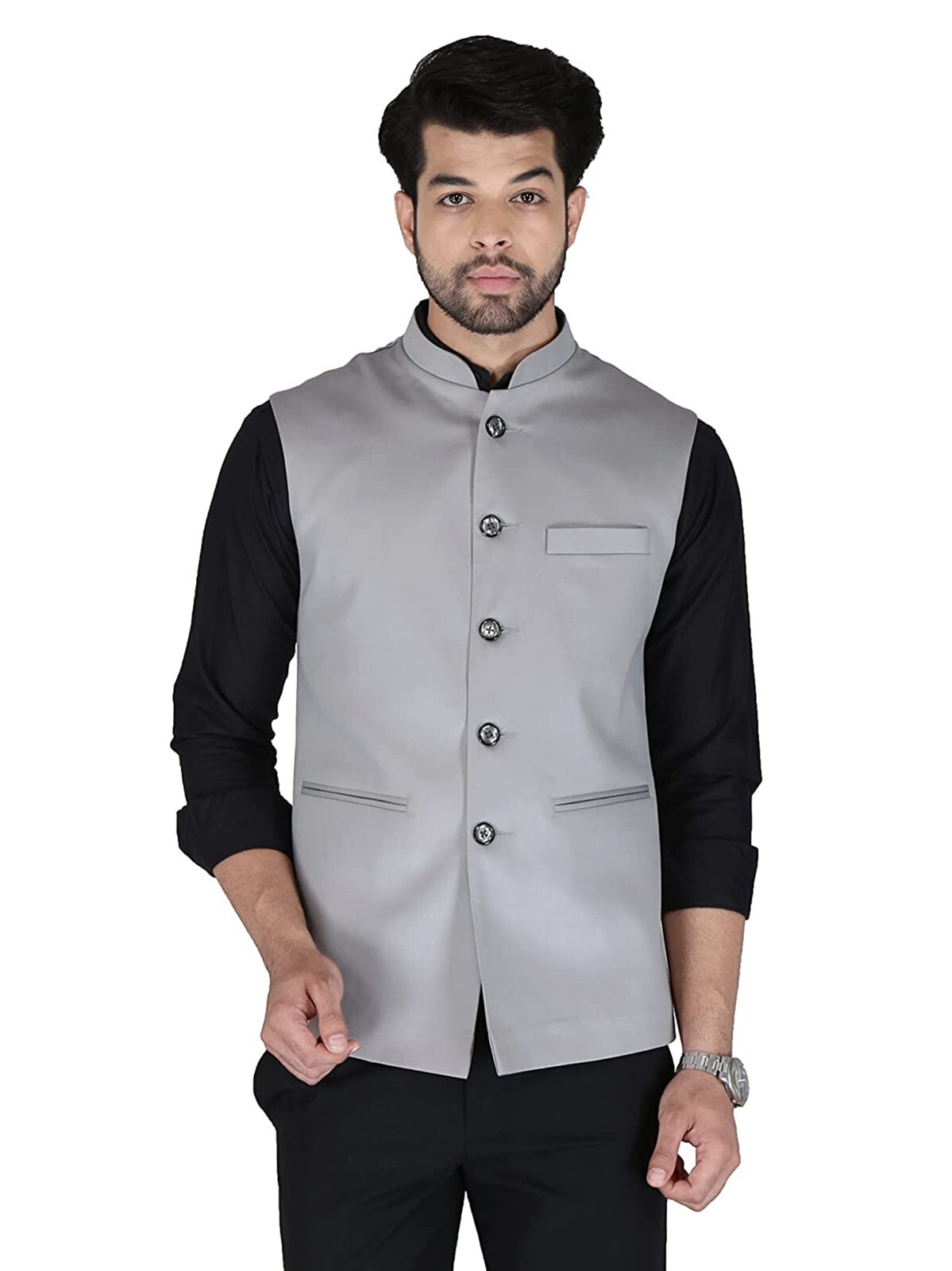 Grey Solid Jacket Festival Wear Occasion Wear Jackets and Vests Partywear