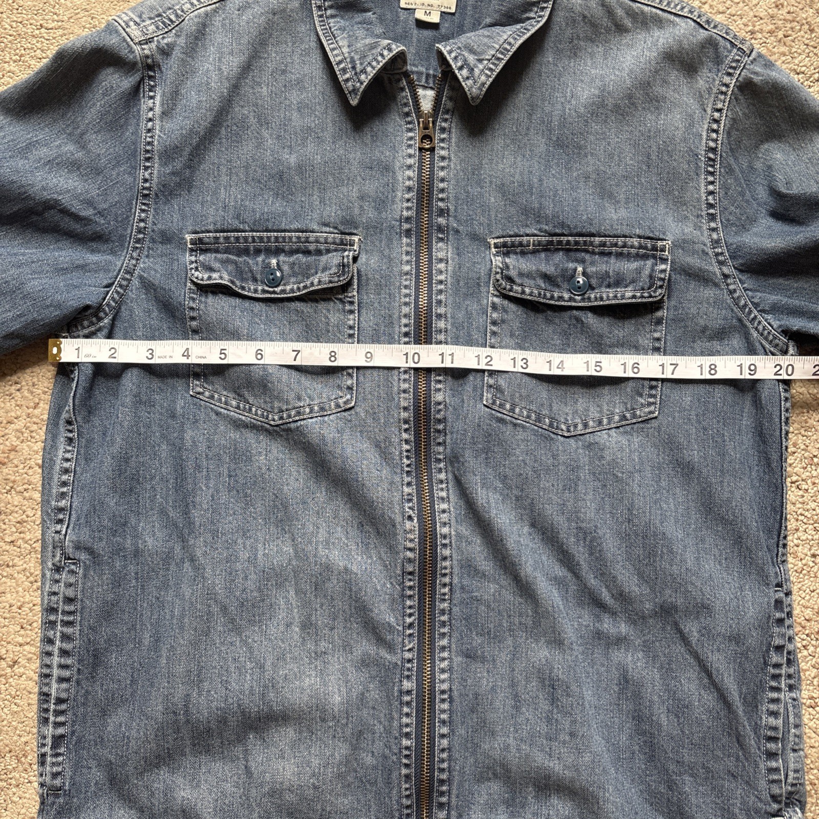 J Crew Denim Jacket Men’s Medium, Blue Full Zip Long Sleeve Unlined Indigo Wash