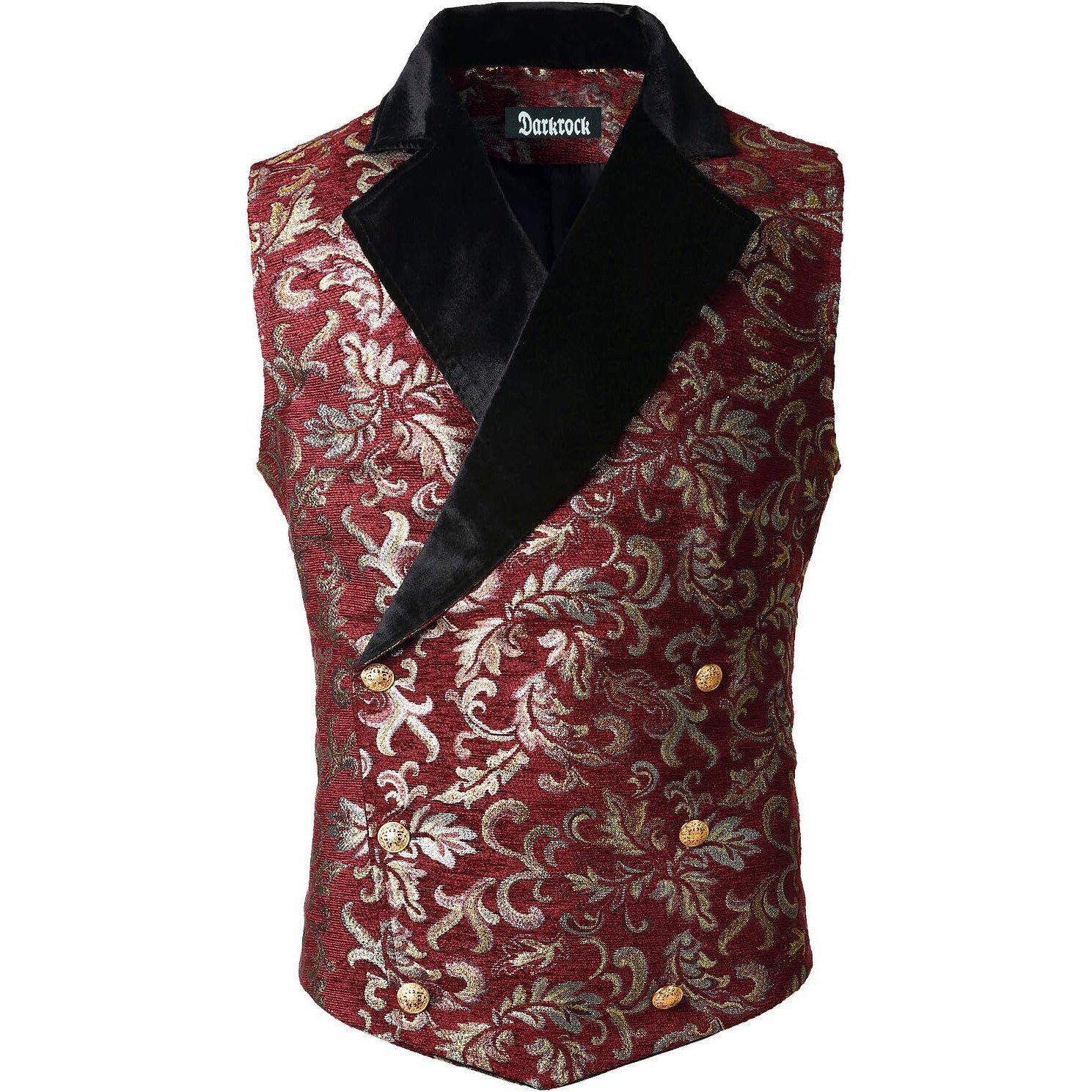 Gothic Men’s Victorian Red & Gold Double Breasted Vest Goth Steampunk Waistcoat