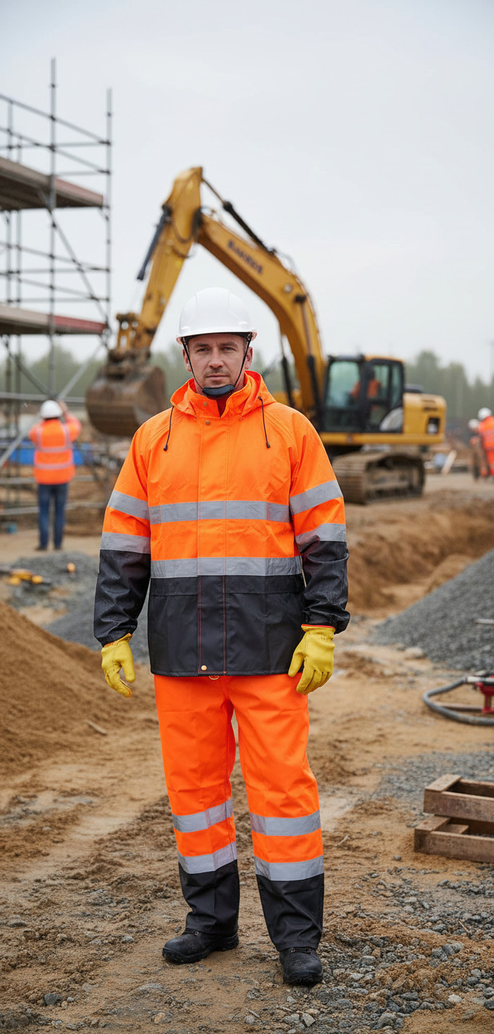 Orange Safety Rain-suit, Rain Jacket With Hoodie and Rain Pants