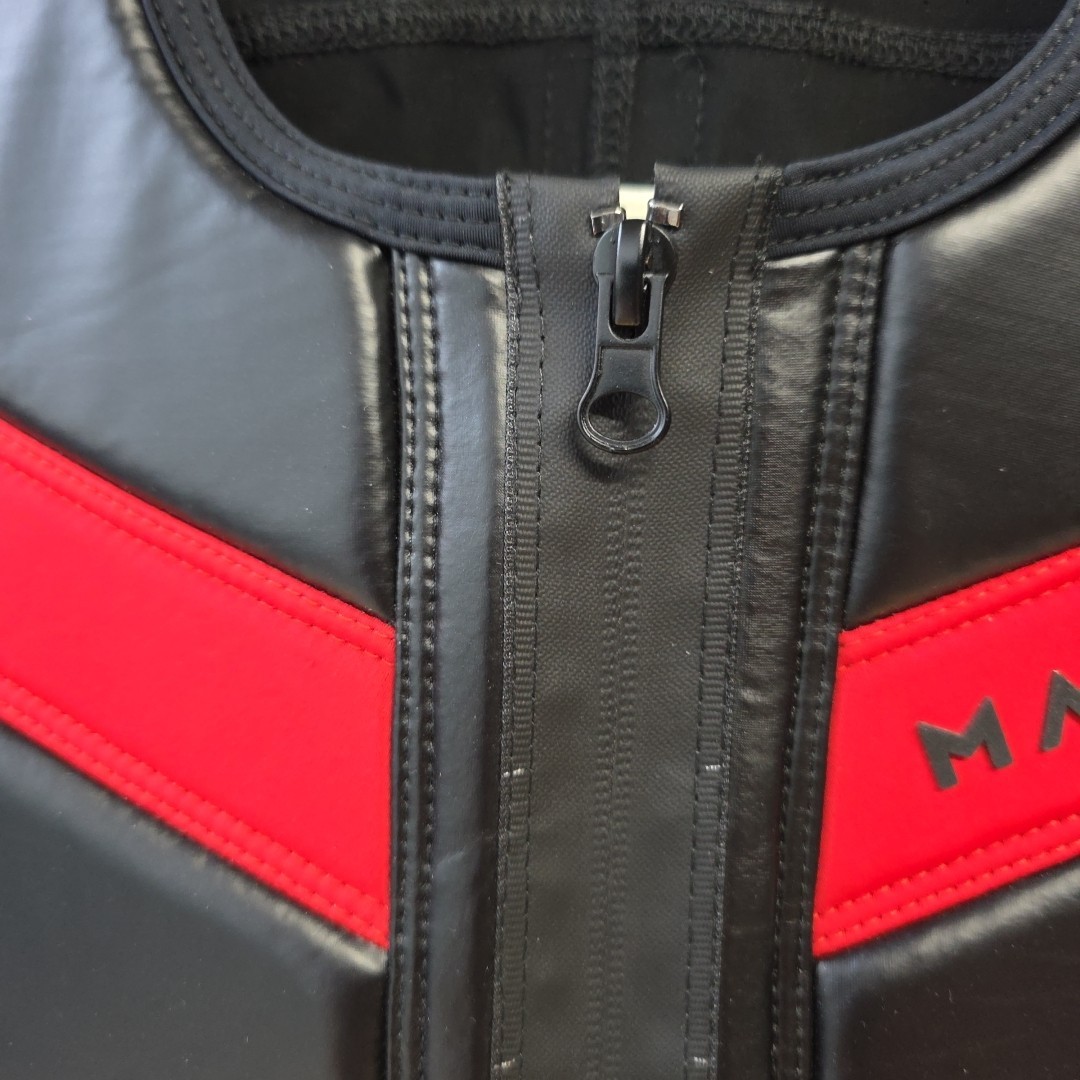 Maskulo Men’s Small Zippered Vest Black Red LGBTQ Fetish Padded Panel Spandex