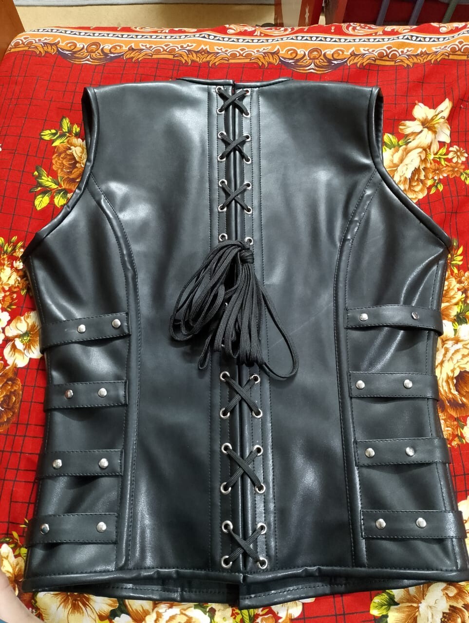Mens Corset Vest Real Leather Steel Boned Steampunk Gothic Business Waistcoat US