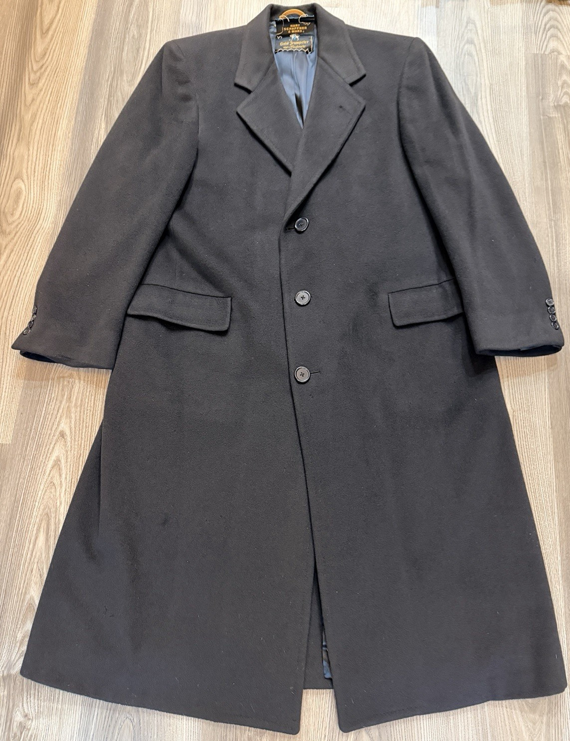 VTG Hart Schaffner & Marx Gold Trumpeter Overcoat Men 40R 100% Cashmere Measured