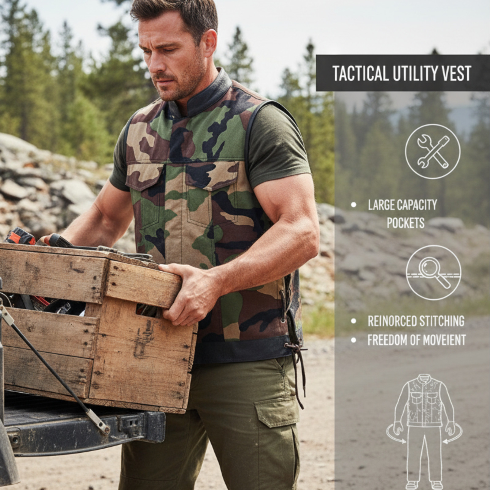 Military Print Camouflage Camo Cut Off Leather Lace Motorcycle Vest Waistcoat