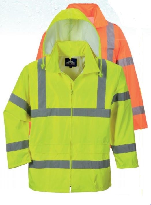 Safety Rain Jacket Reflective Green Hi-Vis Raincoat Rainjacket w Hood S-7XL