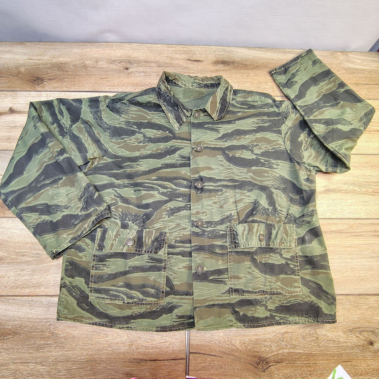 Vintage Combat Coat Propper Mens XL Camo Vietnam Tiger Stripe Ripstop Jacket