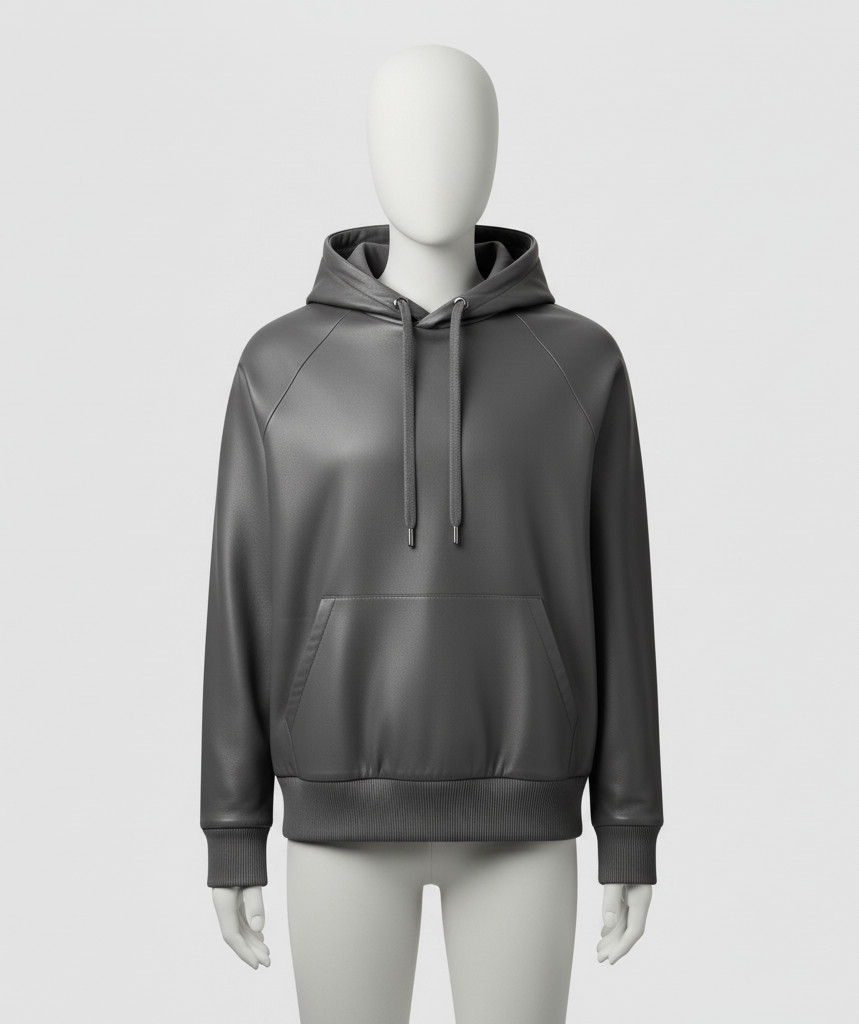 Men’s Grey Premium Leather Hoodie Handmade Genuine Lambskin Leather Jacket