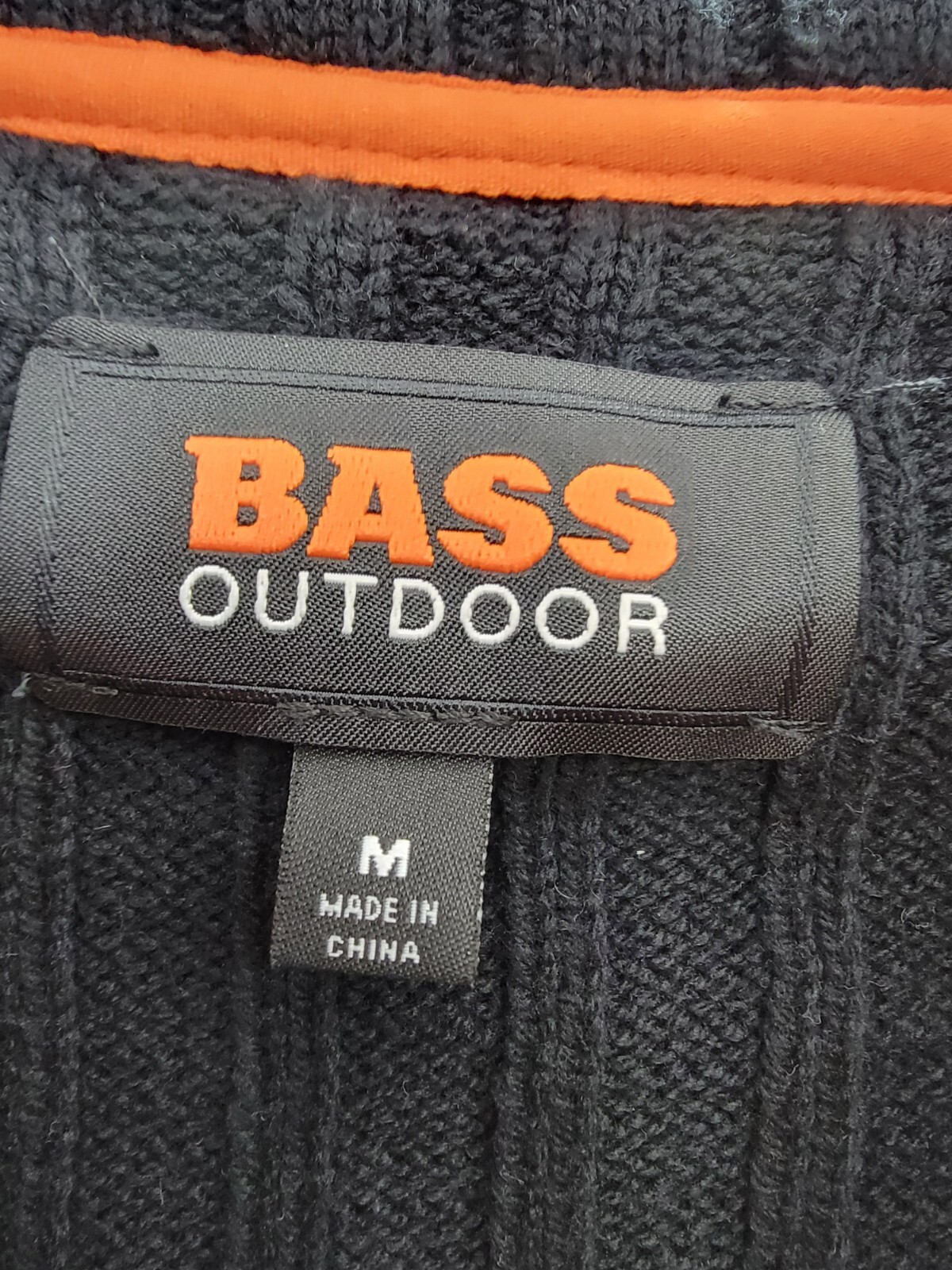 BASS OUTDOOR Mixed Media Zip-Front Hooded Sweater Jacket Men’s M Black Pockets