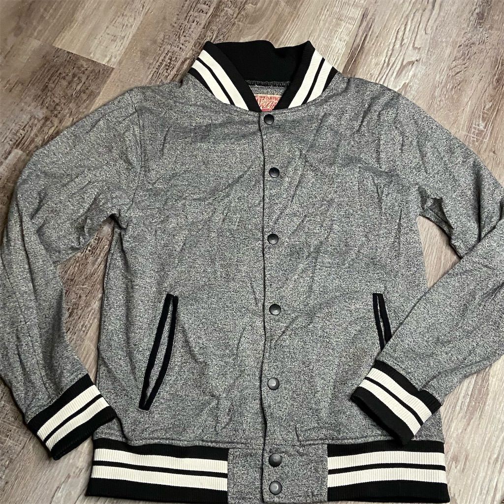 Brooklyn Cloth Unisex Adults’s Varsity Baseball Jacket Gray Medium Snap Front