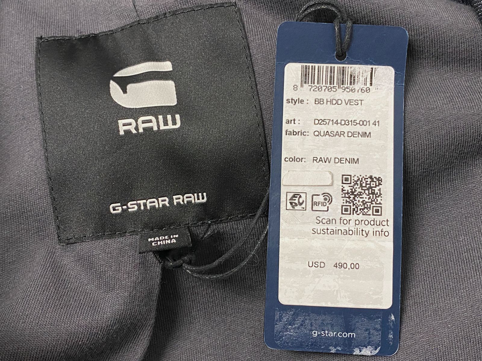 G-Star Raw Unisex Adults Blue Contrast Stitch BB Hooded Denim Vest Size M