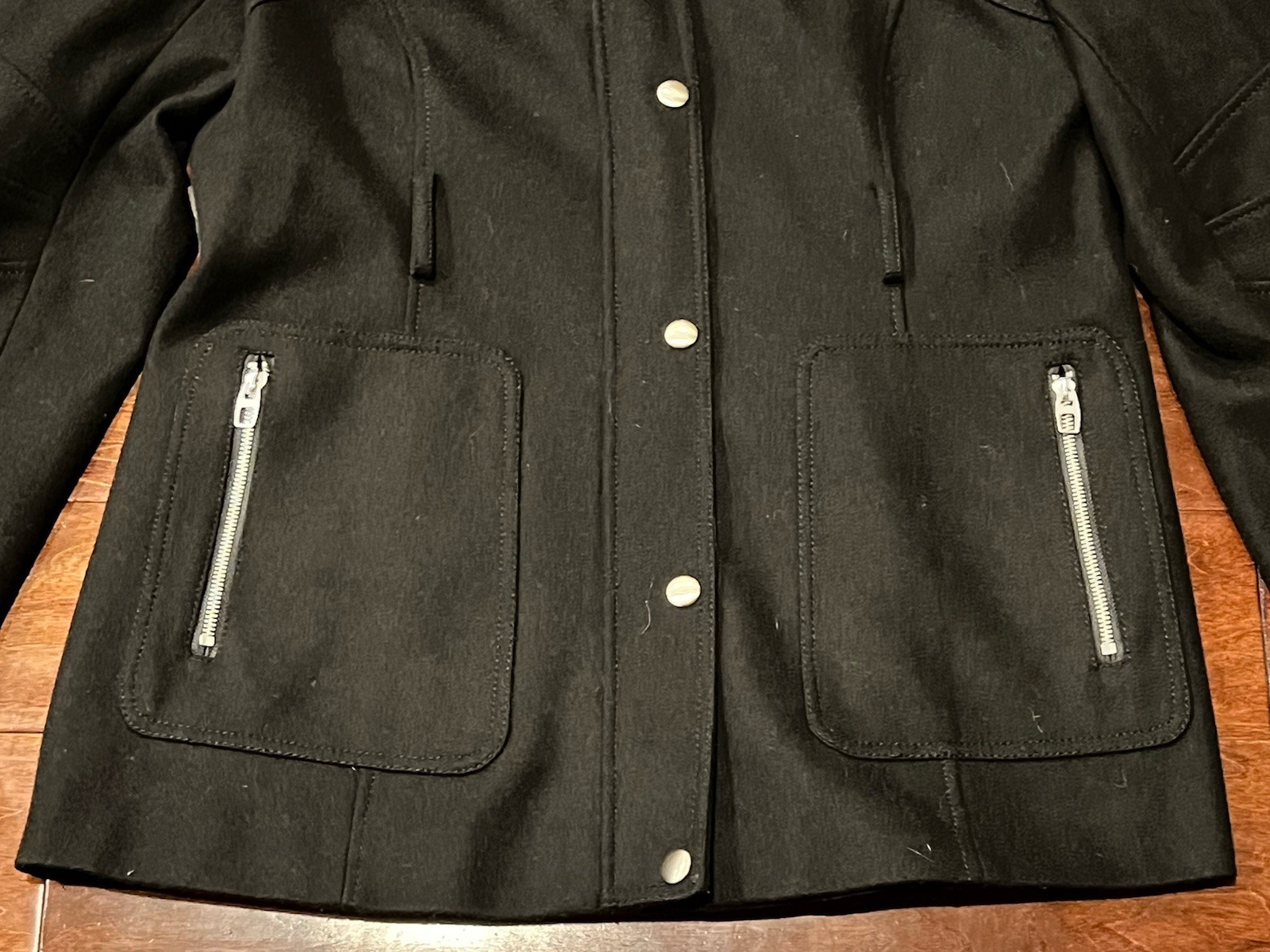 Apt. 9 Black Button Zip Pocket Mens Large Heavy Wool Blend Jacket Coat