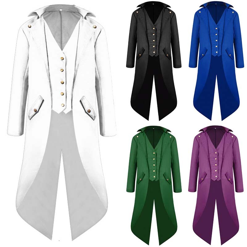 Men’s Victorian Halloween Costume Steampunk Coat Gothic Jacket Medieval Tailcoat
