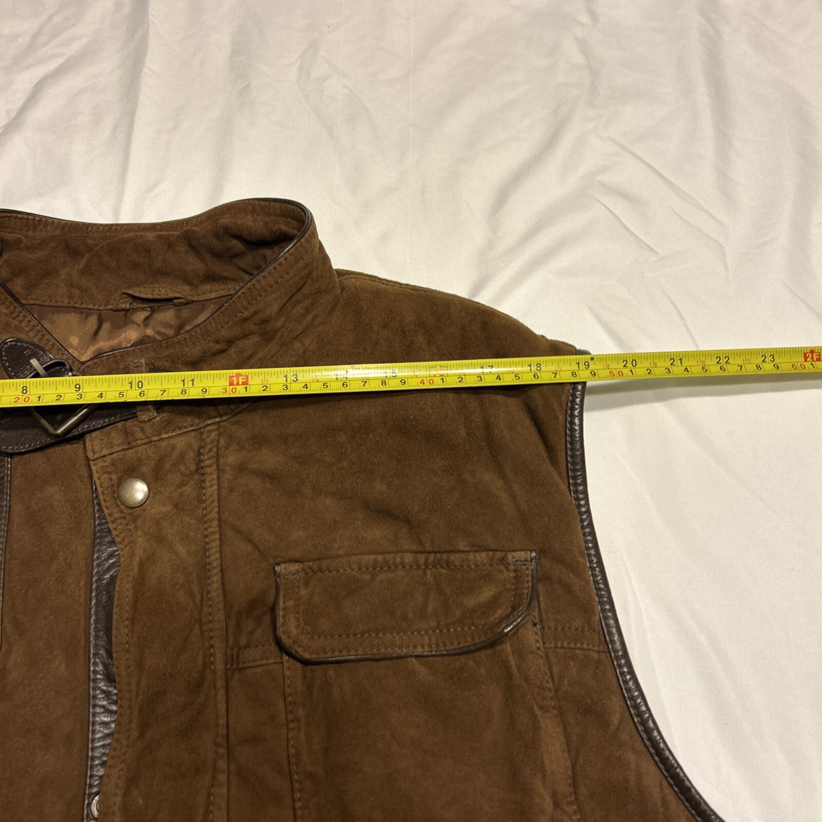 Daniel Cremieux Leather Vest Men Brown Medium Full Zip Button Belted Collar 2XB
