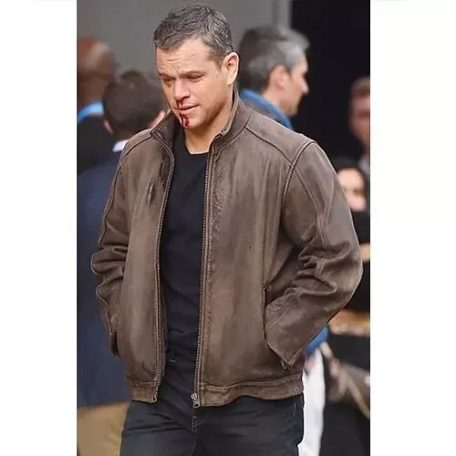 Jason Bourne Matt Damon Jacket – Ship From USA – Brown Leather Biker Jacket