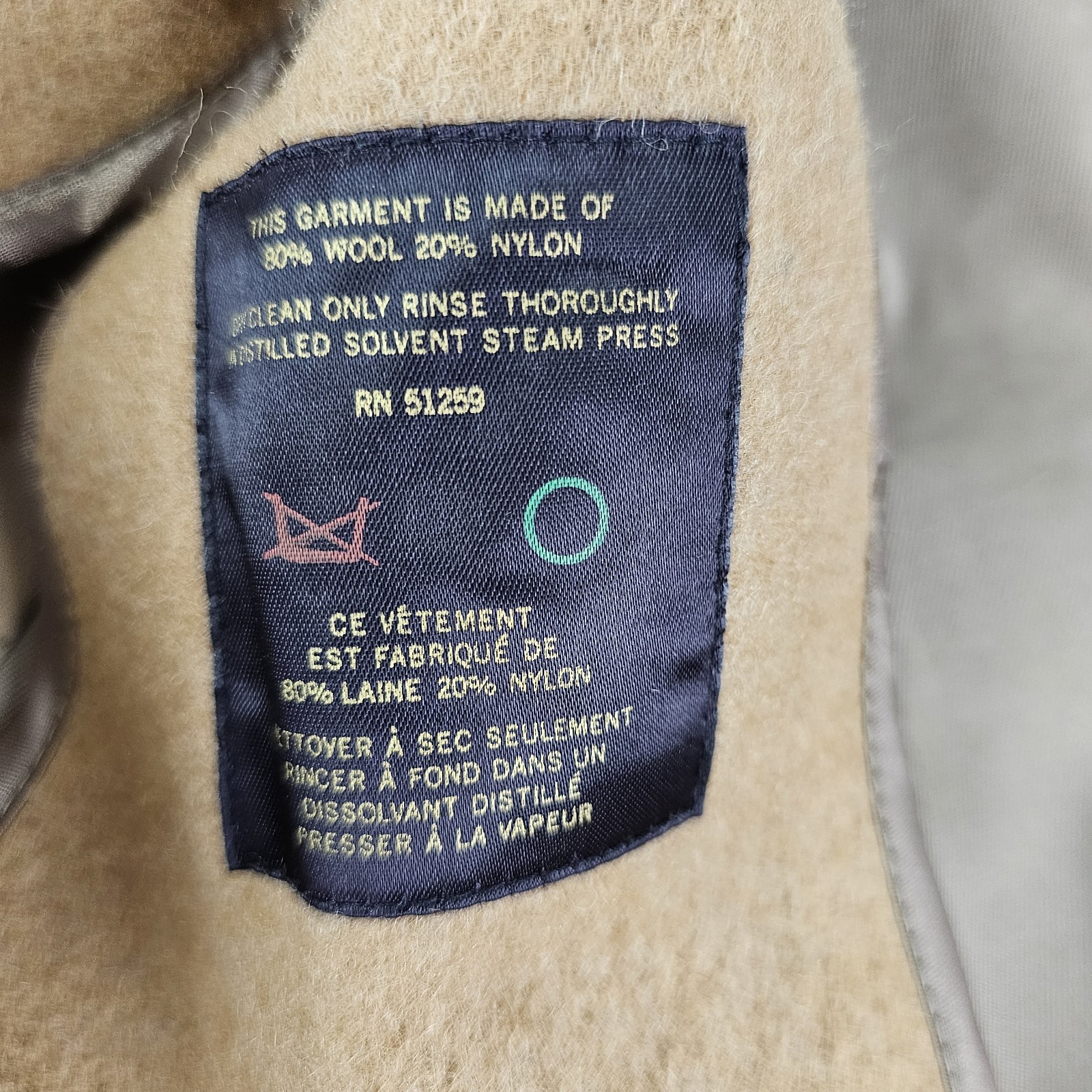 Adolfo 44 Beige Wool Lined Trench Coat VTG Mens Belted Double Breasted Classic