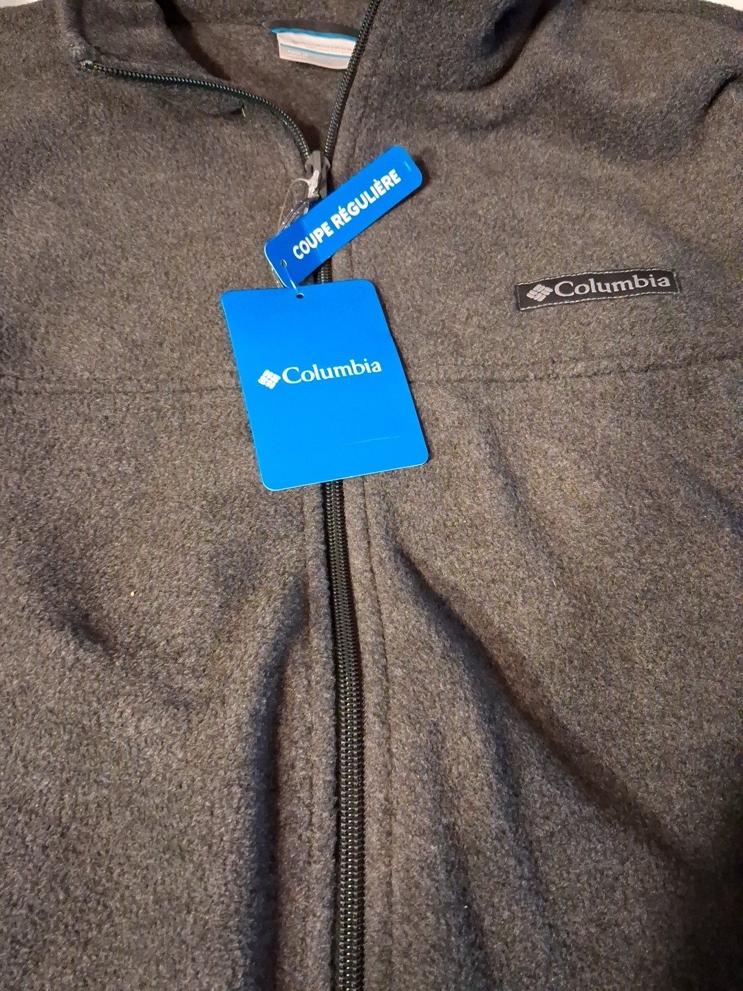 Columbia Fleece Jacket Mens XL Gray Full Zip Pockets Hiking Outdoor Walking