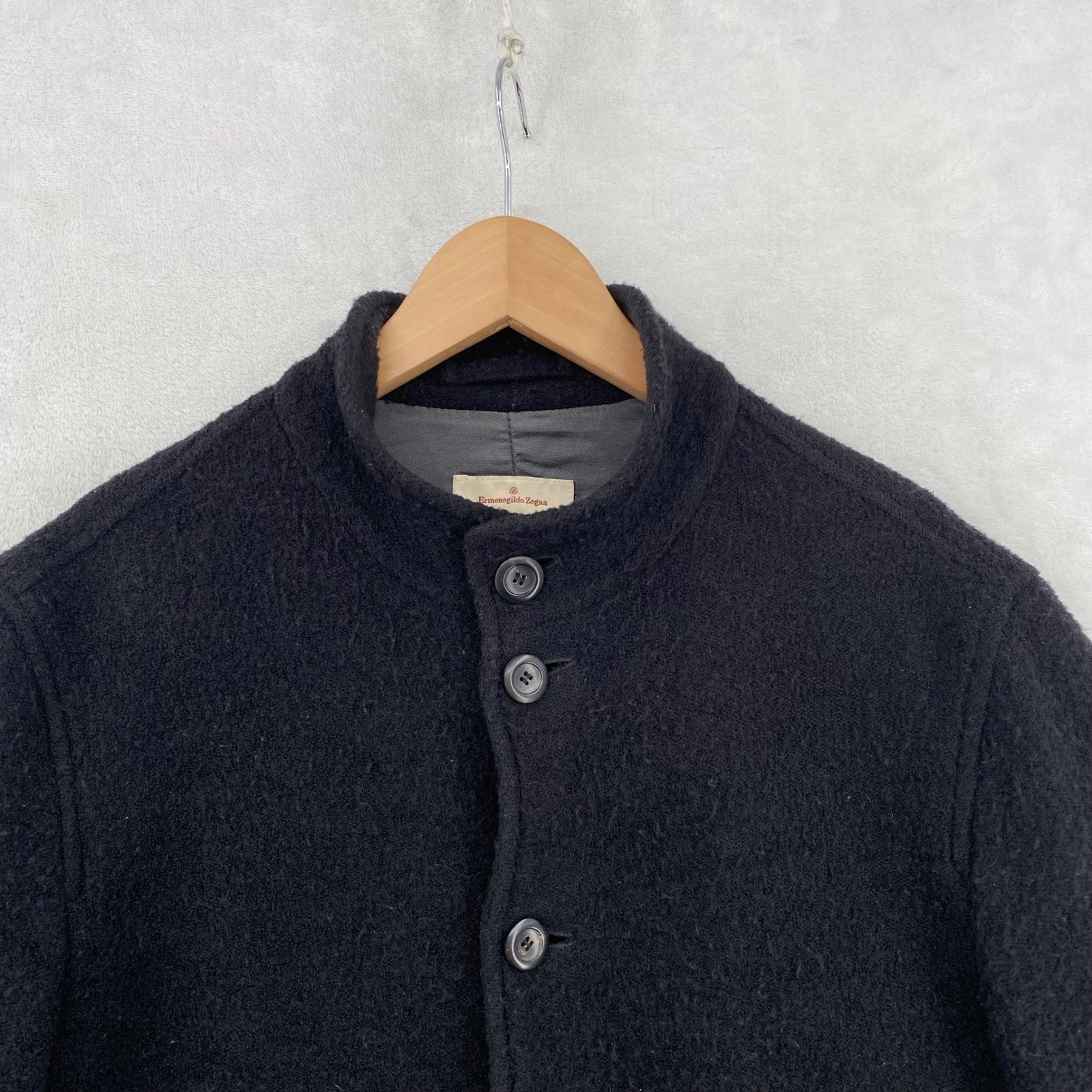 Ermenegildo Zegna Wool Coat M 50 Black Italian Luxury Stand Collar Jacket
