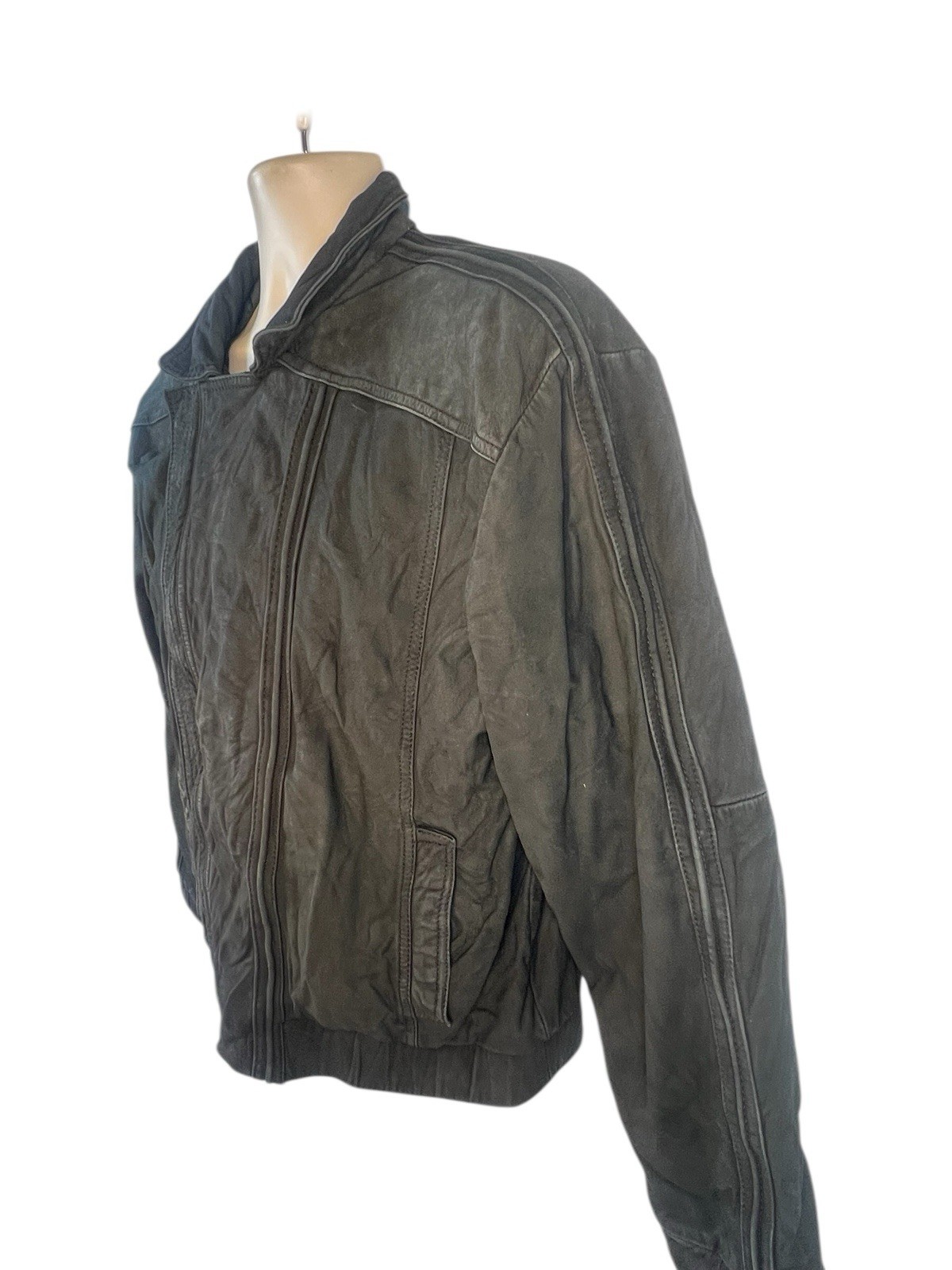 vtg MIDWAY Matte Finish Leather Bomber Jacket Men 44 /XL Black Flight Aviator