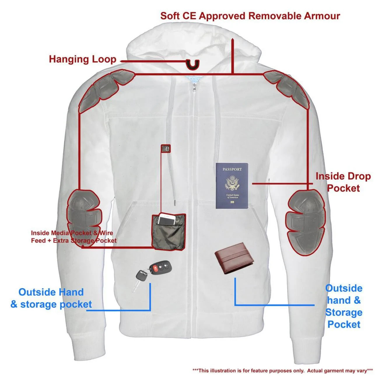 Milwaukee Leather 1788 Men’s CE Approved Armored Riding Hoodie Sweater w/Aramid