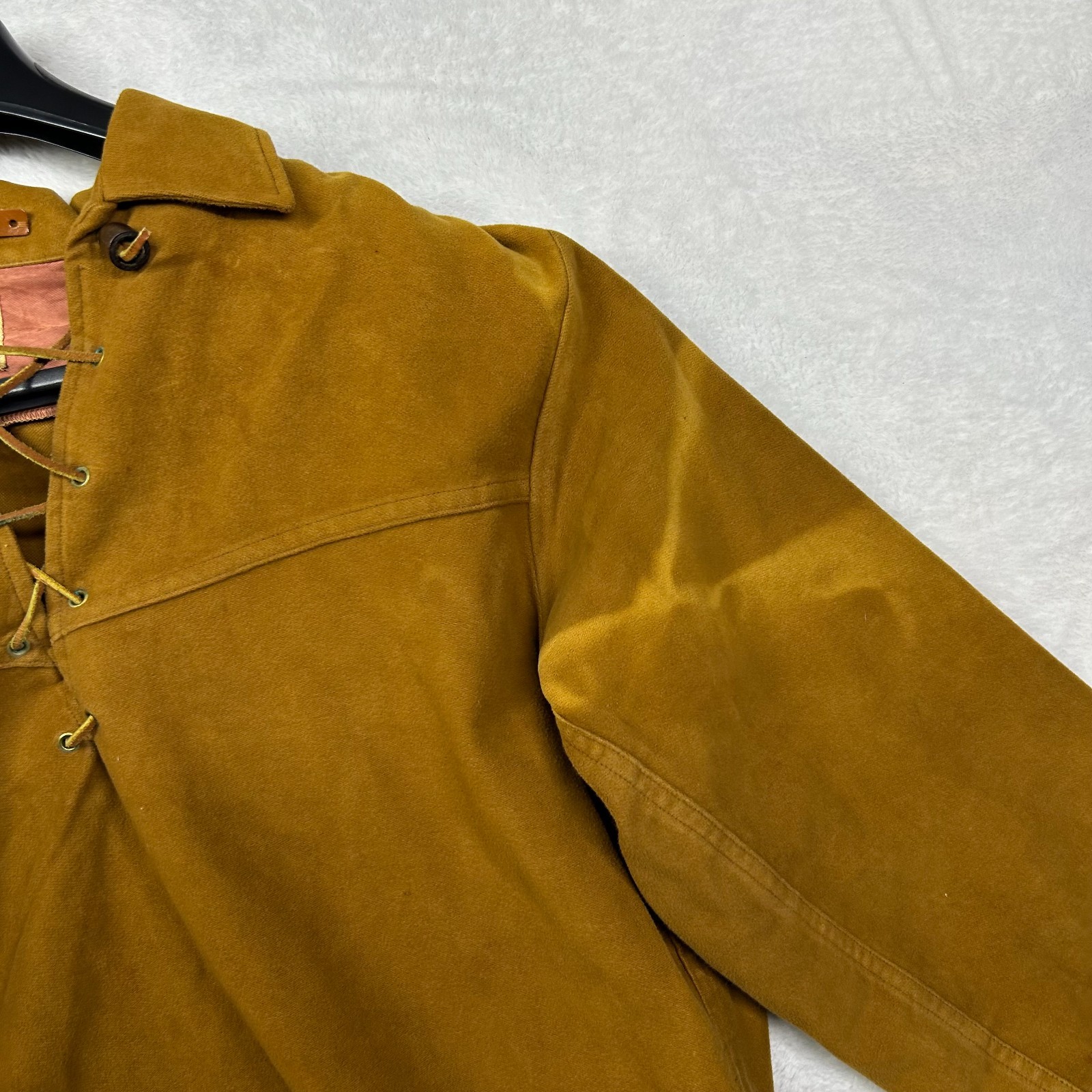 VTG Campus Rawhide Lacer Shirt Jacket Men Brown Lace Up Western USA Made – Small