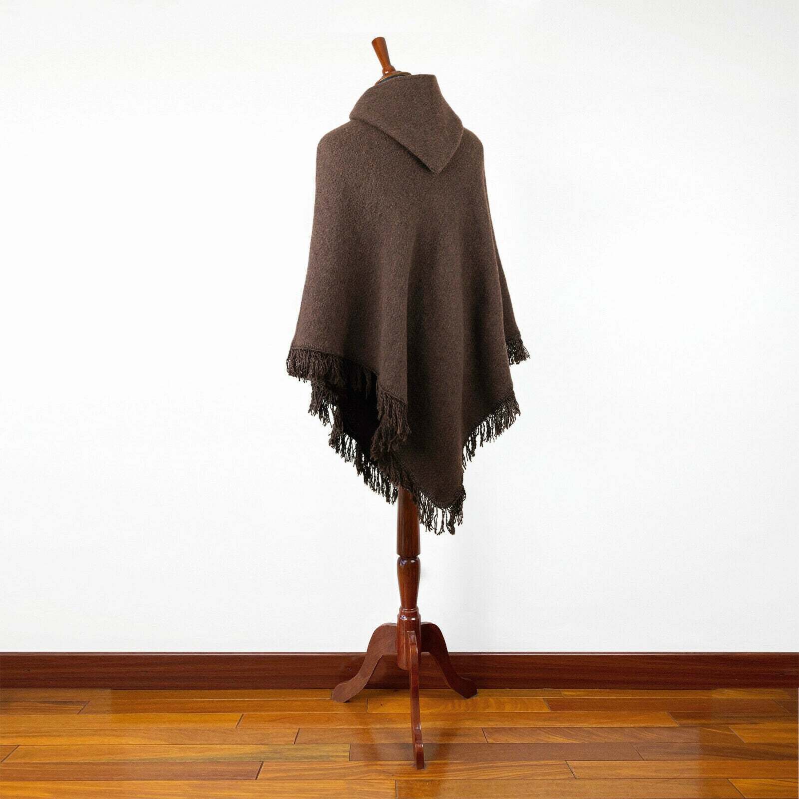 Surfers Poncho with hood and pocket llama wool ALL SEASONS UNISEX – BROWN