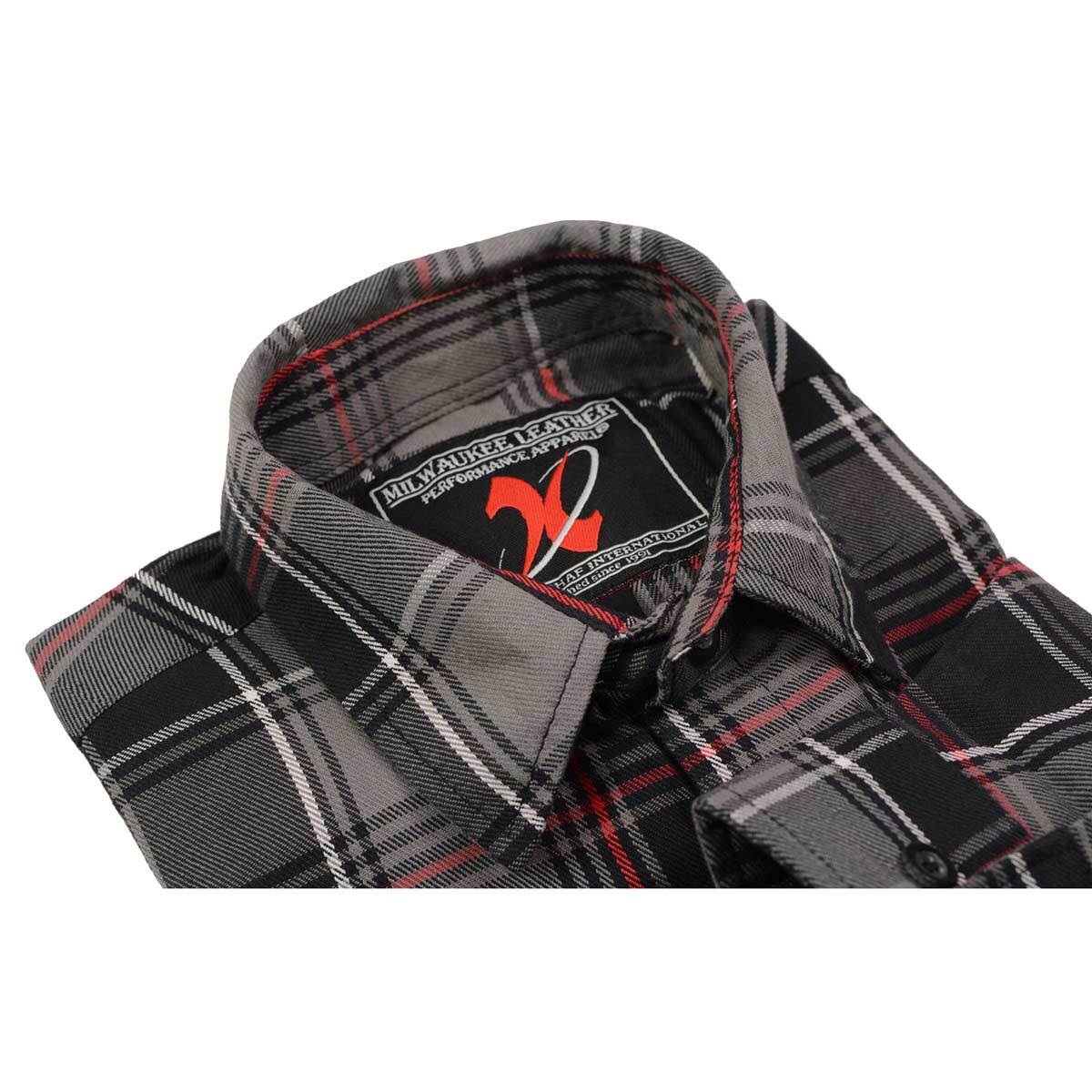 Milwaukee Leather Men’s Black and Grey with Red Long Sleeve Cotton Flannel Shirt