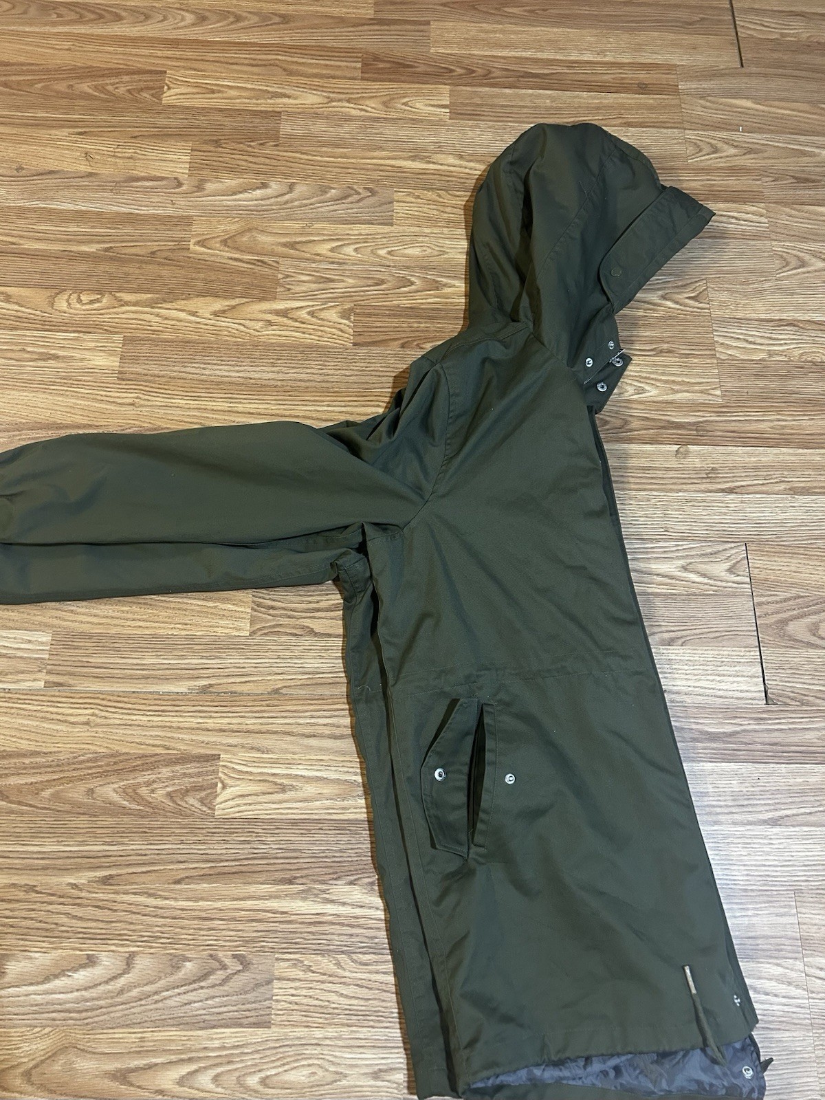Hooded Five Four Men’s olive Green Long Parka Jacket, 2XL, Button/Zip Closure
