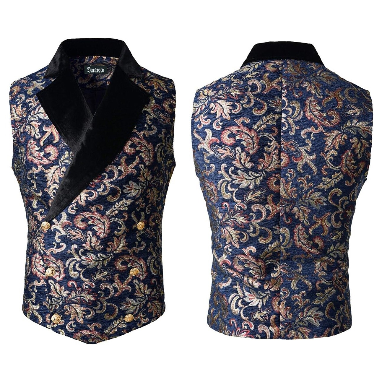 Men’s Victorian Double Breasted Vest Gothic Steampunk Gold & Black Waistcoat