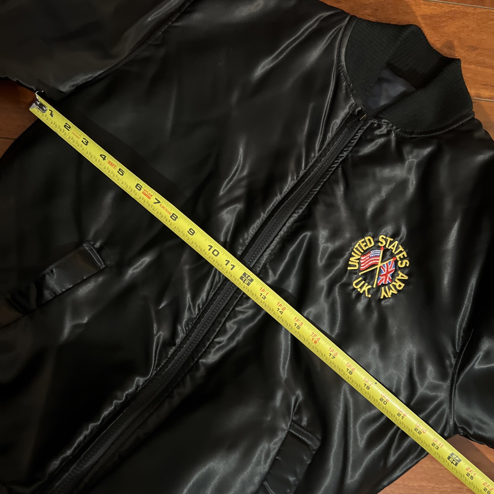 VTG United States Army U.K. Satin Bomber Full Zip Jacket Men’s L Embroidered