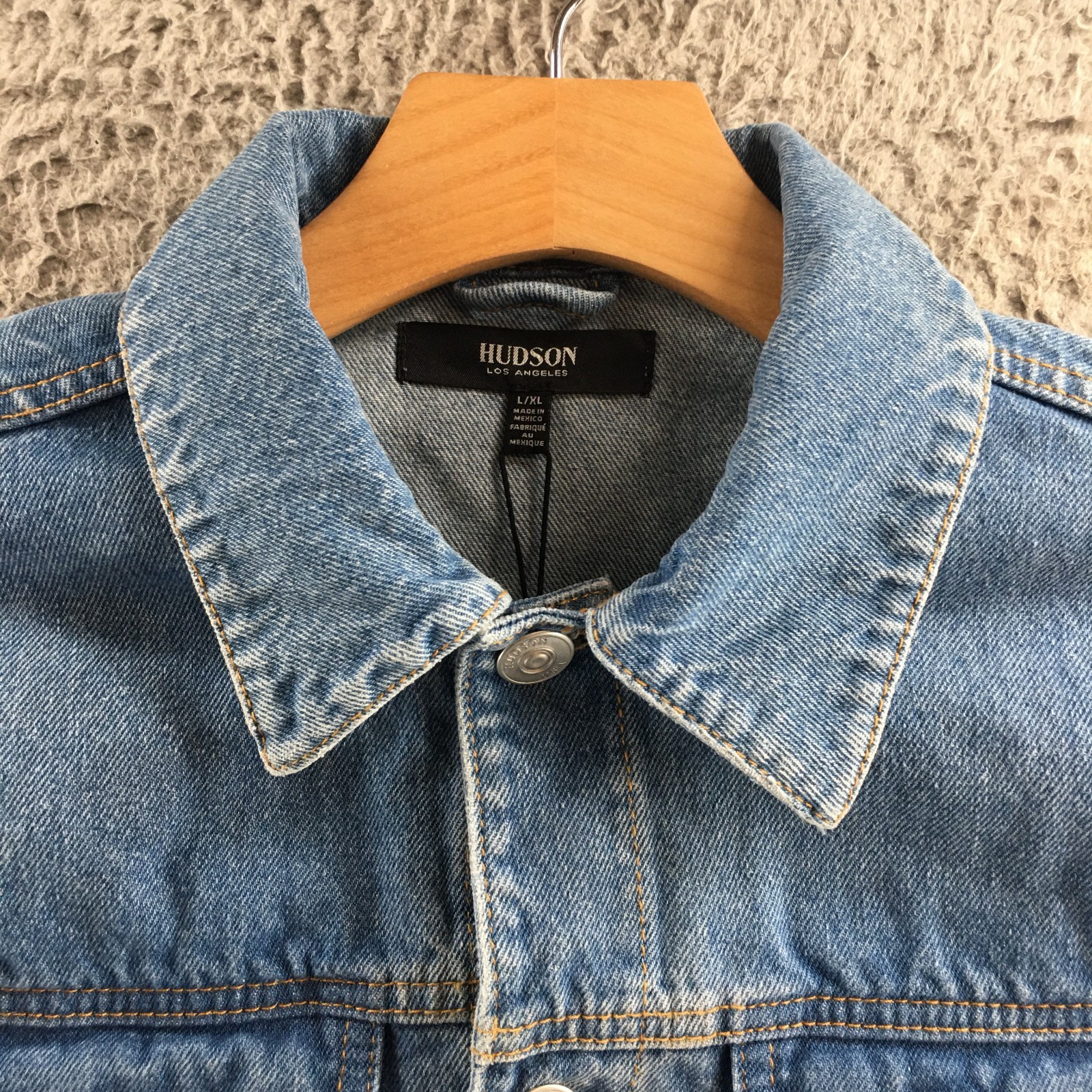 Hudson Denim Jacket Mens L/XL Blue Cotton Long Sleeve Collared Button Front NEW