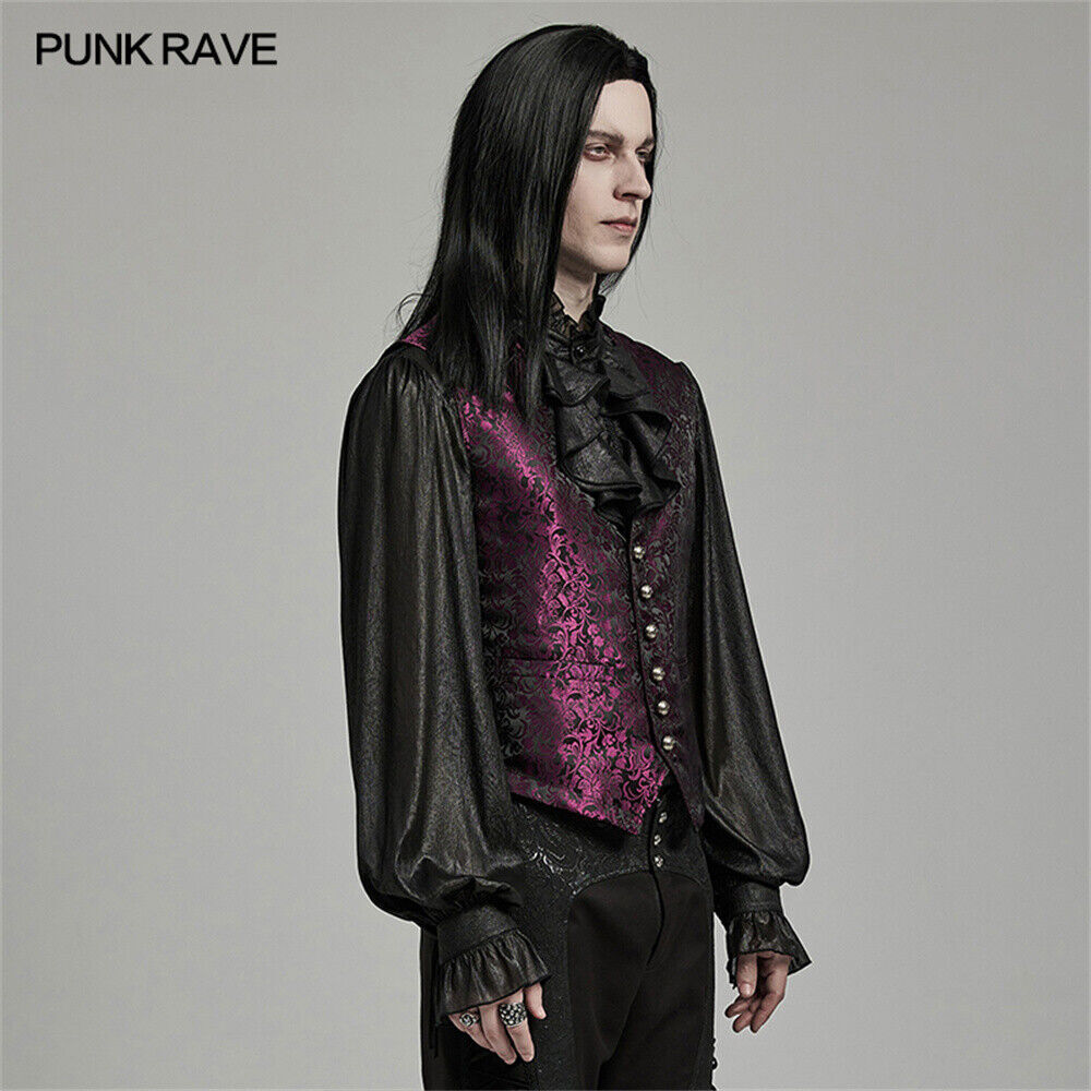 PUNK RAVE Men Purple Steampunk Gothic Vampire Visual Jacquard Vests Waistcoat