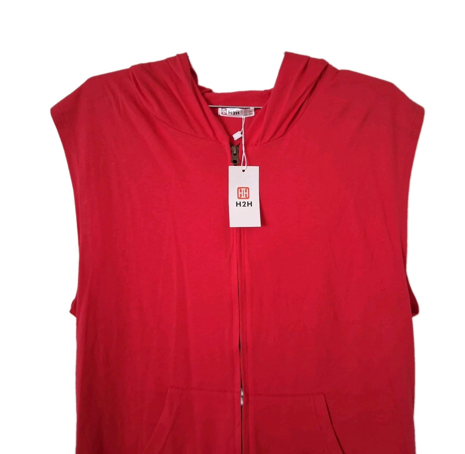 NWT H2H Utility Hooded Vest Zip Front Men’s Large Red Cotton Polyester