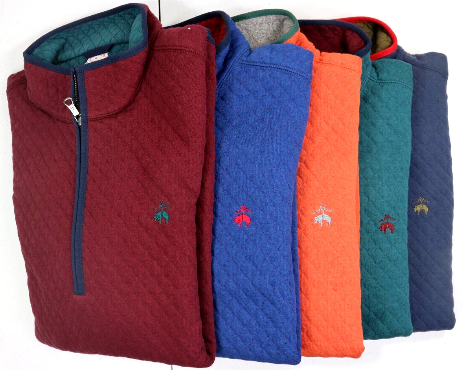 Brooks Brothers Diamond-Quilted Quarter-Zip Jacket Stand Collar Cotton Polyester