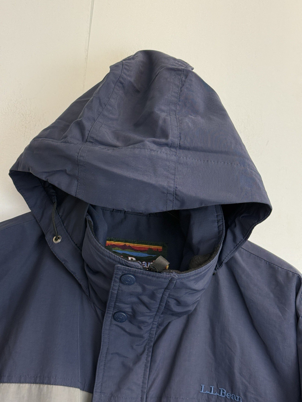 Vintage LL Bean Men’s Size S Blue Zip Jacket Anorak Hidden Hood No Liner WV85