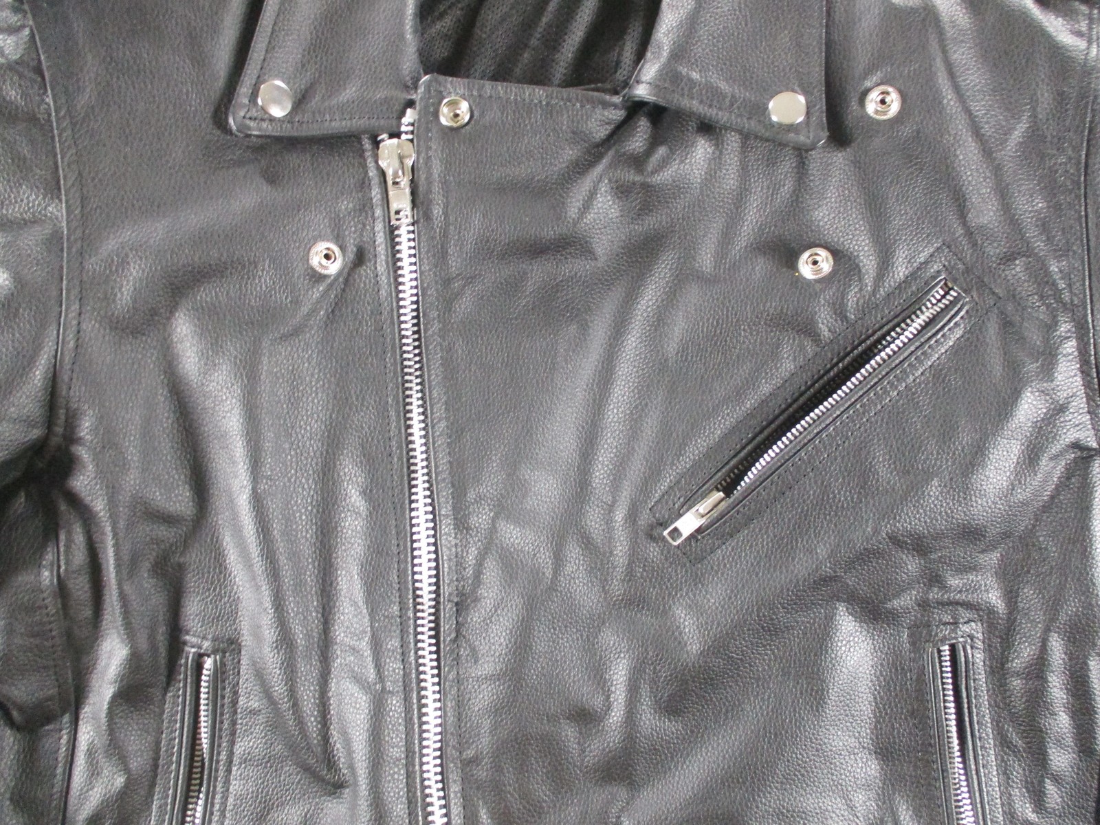 Leather Motorcycle Jacket Mens 44 Black Belted Biker Zipper Pockets Lined