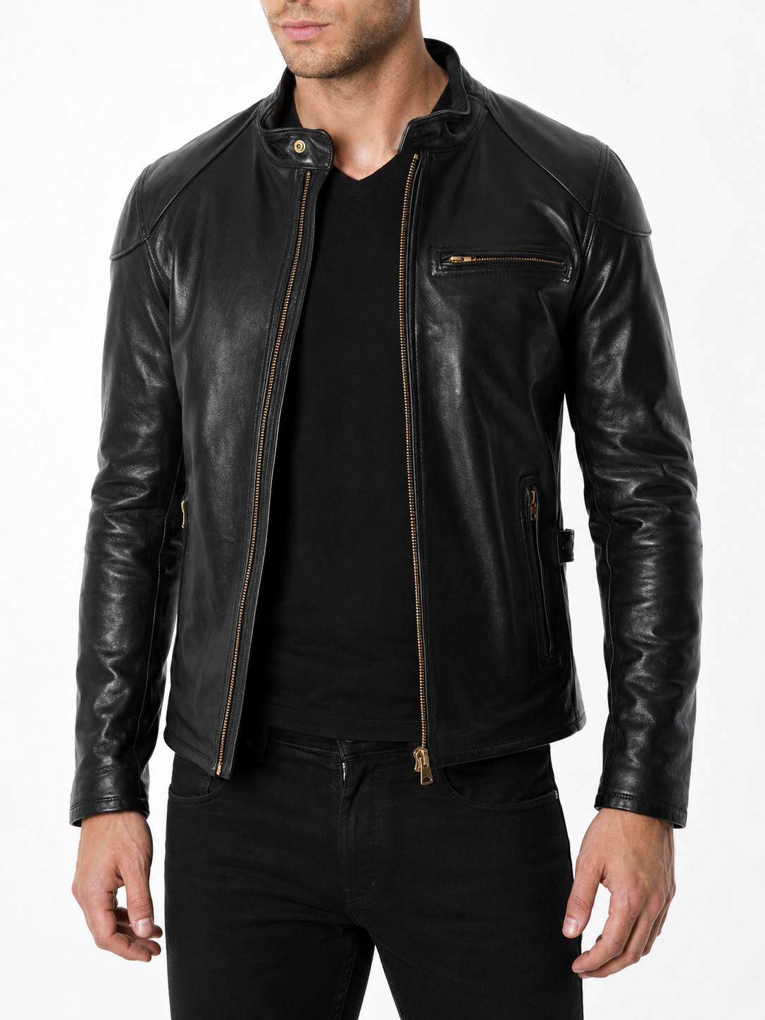 Real Men’s Black Slim Fit Soft Coat Genuine 100% Lambskin Leather Biker Jacket