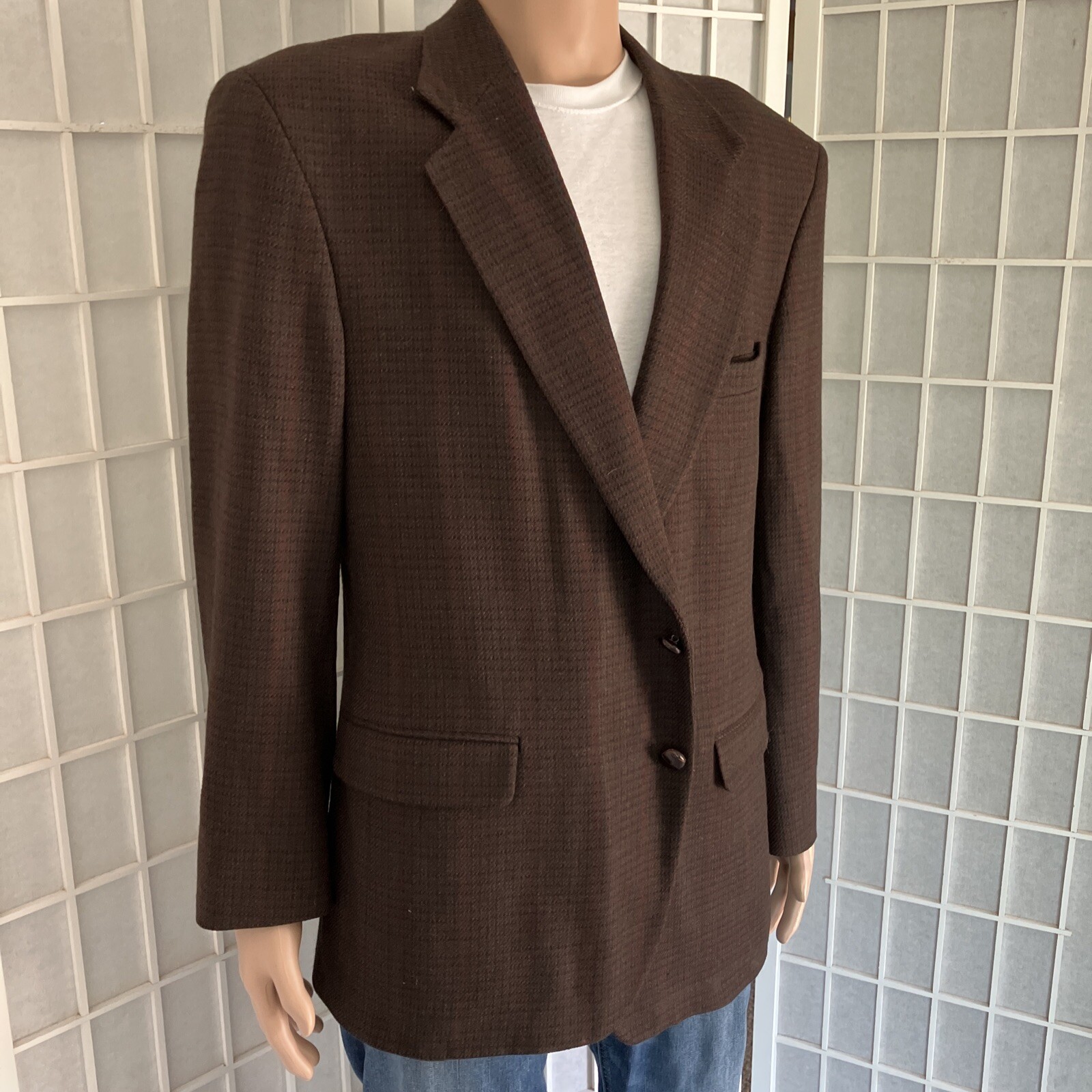 Men’s Stanley Blacker 44R Sepai Brown Check 100% Wool Business Blazer