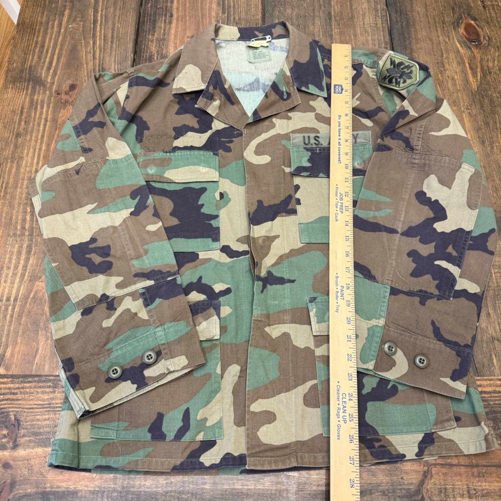 US Army Woodland Camo BDU Field Shirt Jacket Medium 205th military intel Patch
