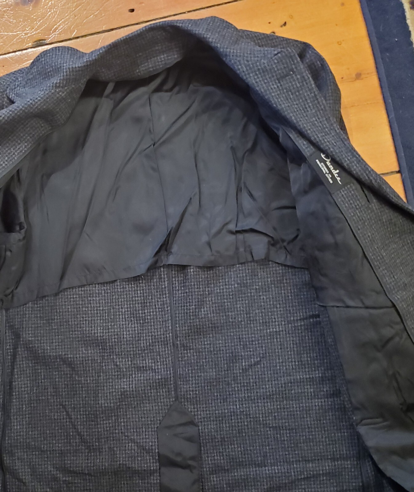 Vintage 50s Dundee Wool Over Coat Mens LARGE Gray Black TWEED With Pockets