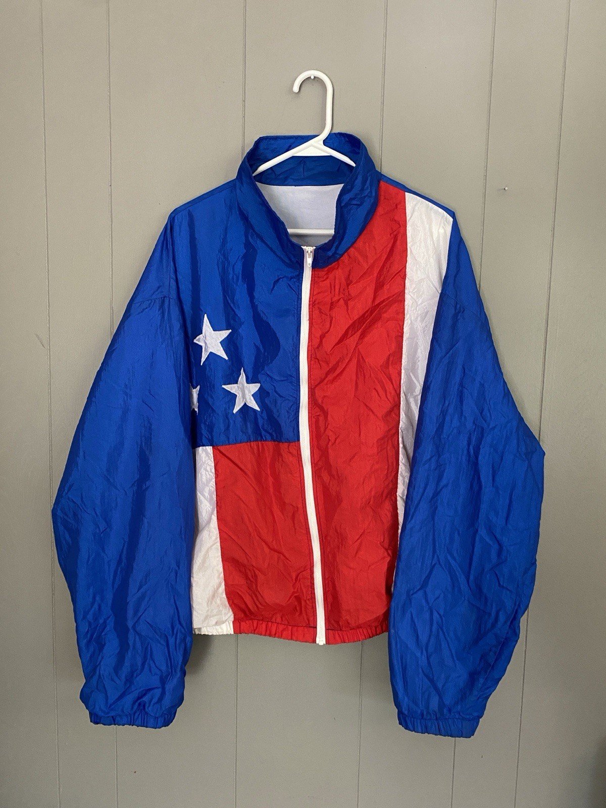 Unisex Adults L USA Patriotic Colorblock Full Zip Windbreaker Jacket Stars